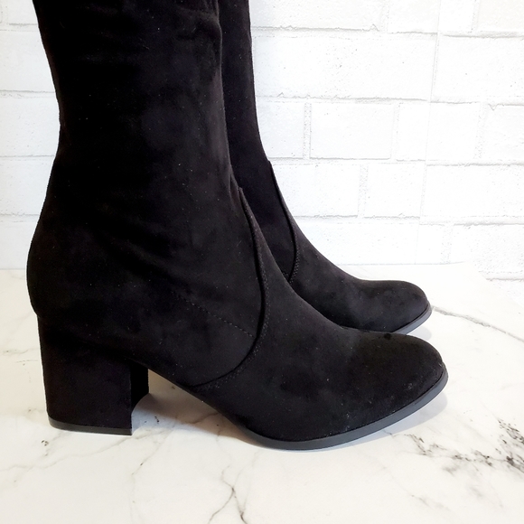 ⚡FLASH SALE! Unisa Black OTK Stretch Heeled Boots - Picture 5 of 6